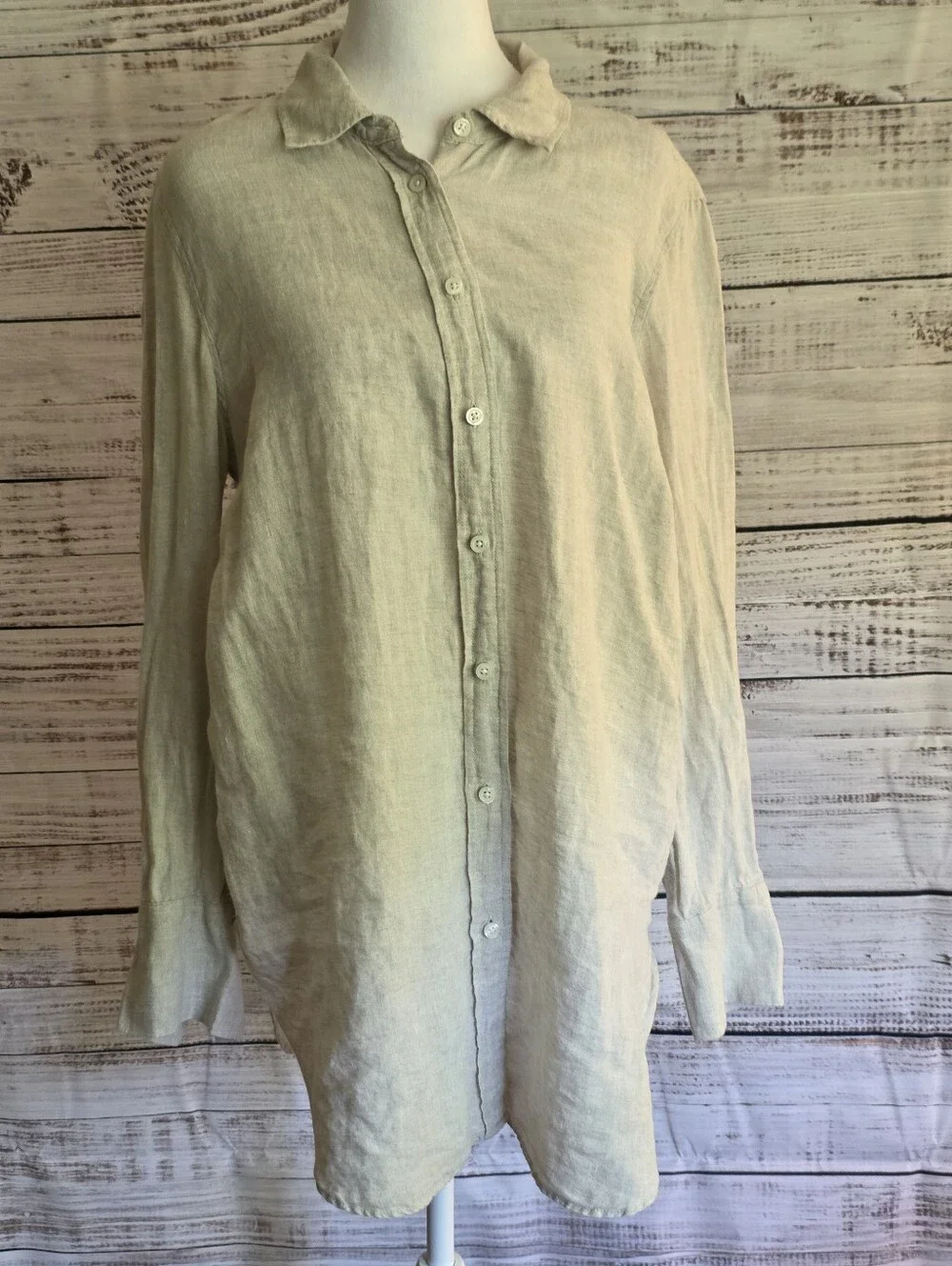 Talbots Cream Natural 100% Linen Shirt Size Large